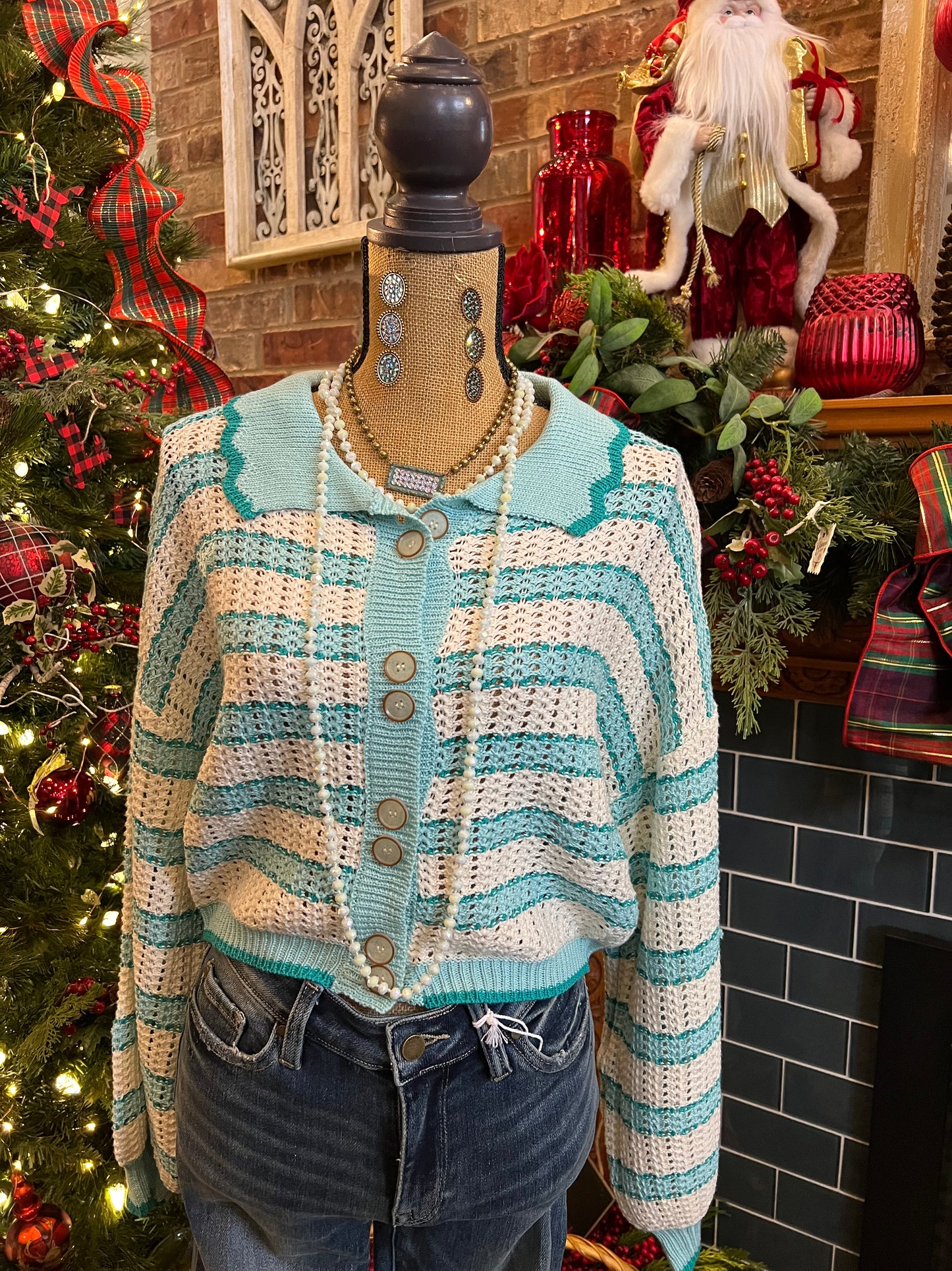 Aqua Button-up Sweater