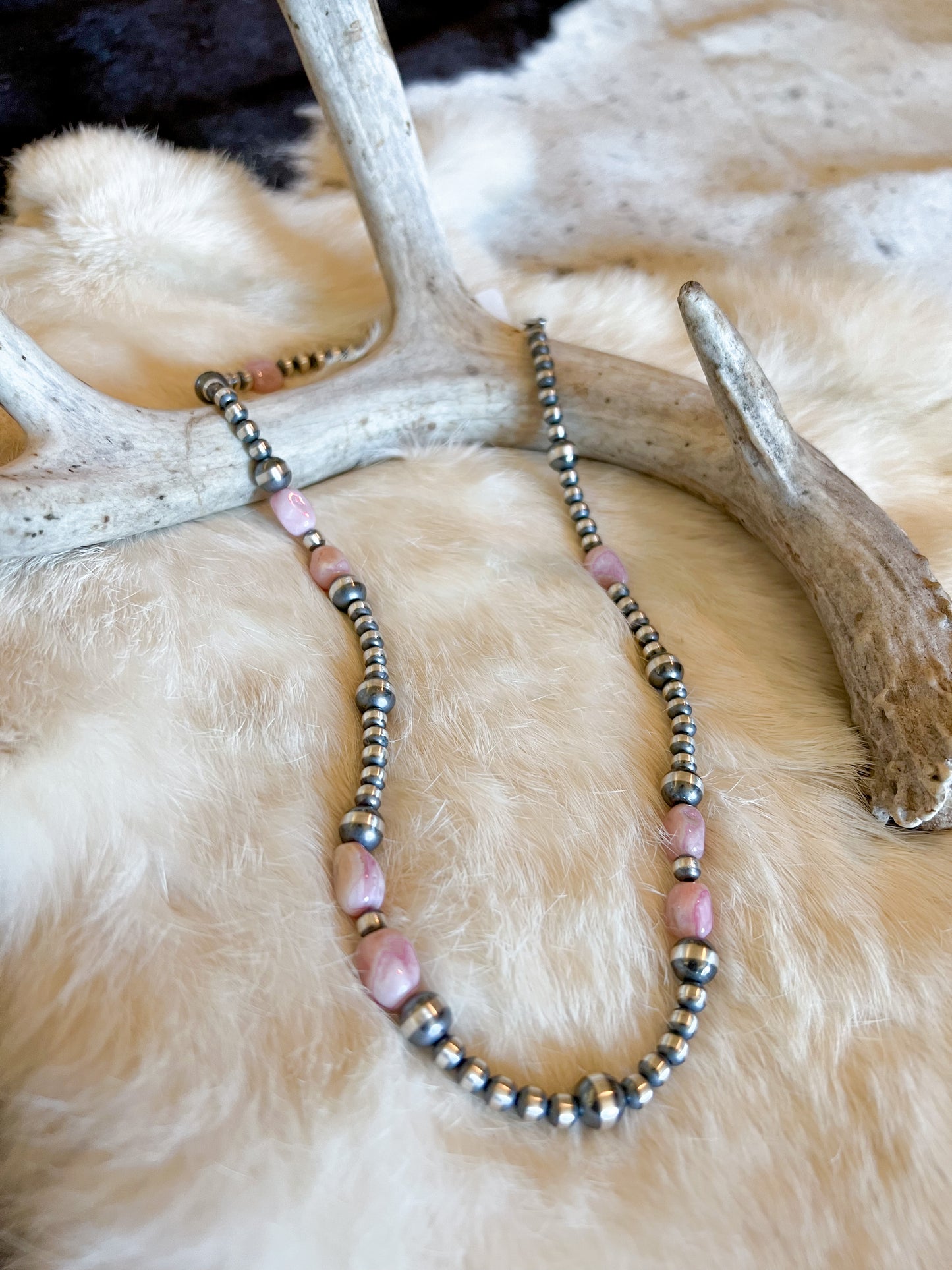 Morganite Silver Pearl Necklace